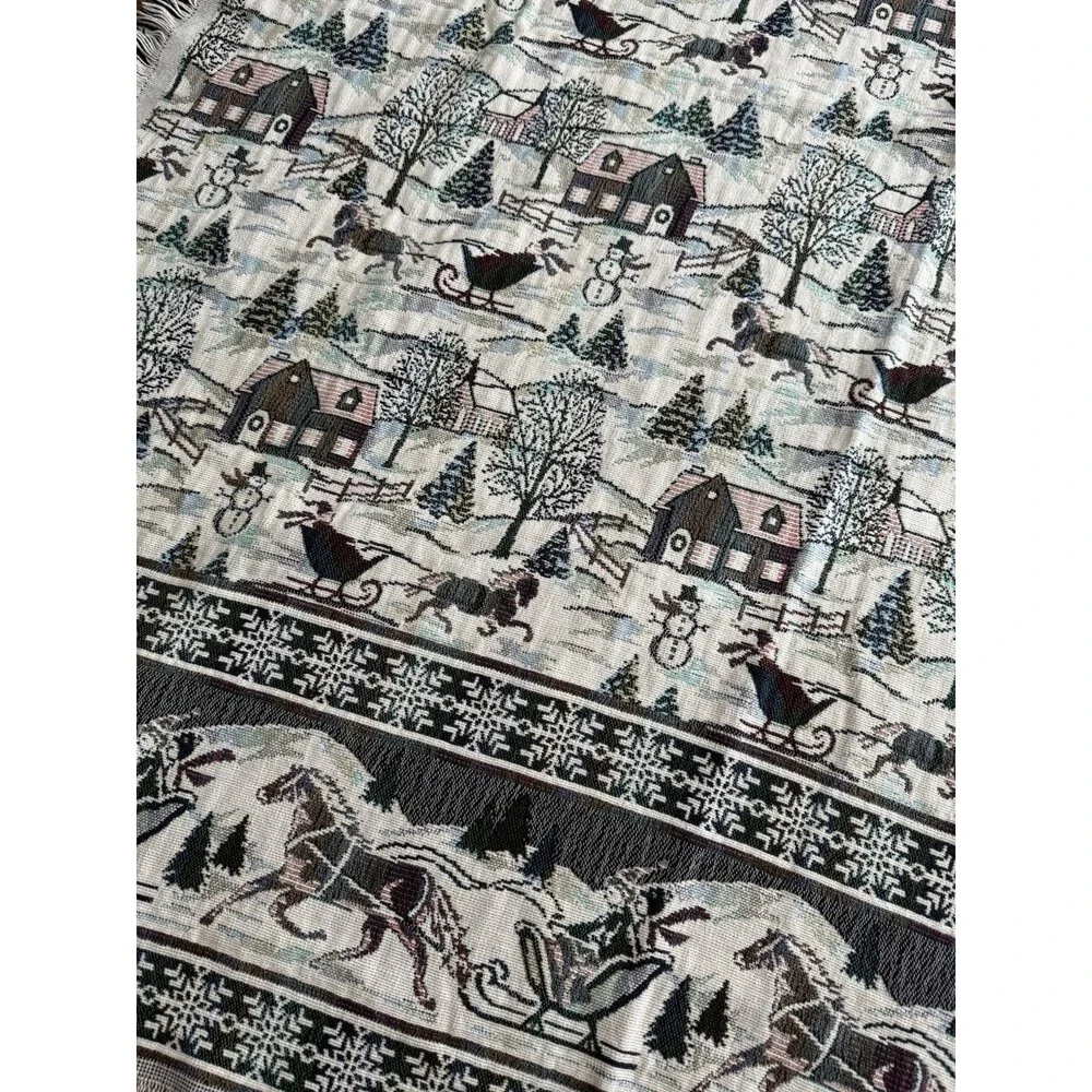Winter Village Horse tapestry throw Coming Home 100% cotton 67